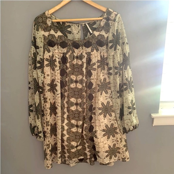 Free People Kaleidoscope Print Sheer Babydoll Tunic Dress - Picture 3 of 9